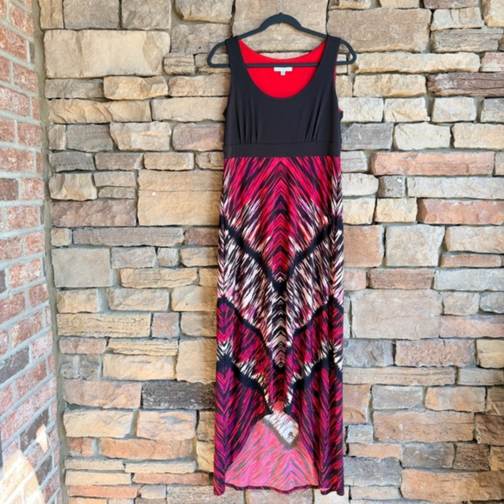 Sandra Darren 8 Womens Brown Red Pink Chevron High Low Maxi Dress Boho western
